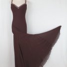 Dina Bar El Beaded Brown Silk Cross Back Formal Bias Cut Gown Ballroom M NWT