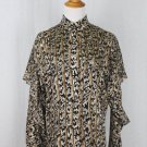 Vintage Adrianna Papell Gold Metallic Leopard Print Ruffled Silk Blouse 4