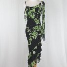 Cache 1930's Style Beaded Green Floral Print Silk Bias Cut Dress Gown 4 Small