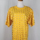 Vintage Gene Ewing Bis Bis Gold Leaf Embellished Yellow Cotton Knit Tee Top S