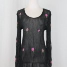 Vintage Emanuel Ungaro Beaded Black Ribbed Viscose Knit Scoop Neck Top 46 12 L