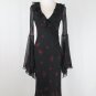 Vtg EXPRESS 1930's 40's Style Black & Red Silk Bias Cut Bell Sleeve Dress Midi 2