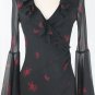 Vtg EXPRESS 1930's 40's Style Black & Red Silk Bias Cut Bell Sleeve Dress Midi 2