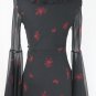 Vtg EXPRESS 1930's 40's Style Black & Red Silk Bias Cut Bell Sleeve Dress Midi 2