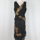 Adrianna Papell 1920's Inspired Beaded Black Silk 2 piece Skirt & Bodice Top 10