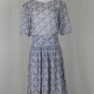 Vintage Liberty London Pastel Blue Floral Print Mid Calf Dress Made in England S