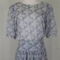 Vintage Liberty London Pastel Blue Floral Print Mid Calf Dress Made in England S