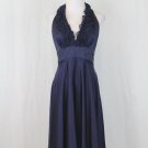 Adrianna Papell Navy Blue Knee Length Beaded Silk Halter Dress 6