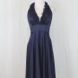 Adrianna Papell Navy Blue Knee Length Beaded Silk Halter Dress 6