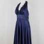Adrianna Papell Navy Blue Knee Length Beaded Silk Halter Dress 6
