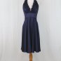 Adrianna Papell Navy Blue Knee Length Beaded Silk Halter Dress 6