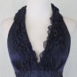 Adrianna Papell Navy Blue Knee Length Beaded Silk Halter Dress 6