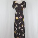 Vintage STARINA Brown Floral Print Rayon Lace Up Bias cut Maxi dress Large