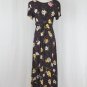 Vintage STARINA Brown Floral Print Rayon Lace Up Bias cut Maxi dress Large