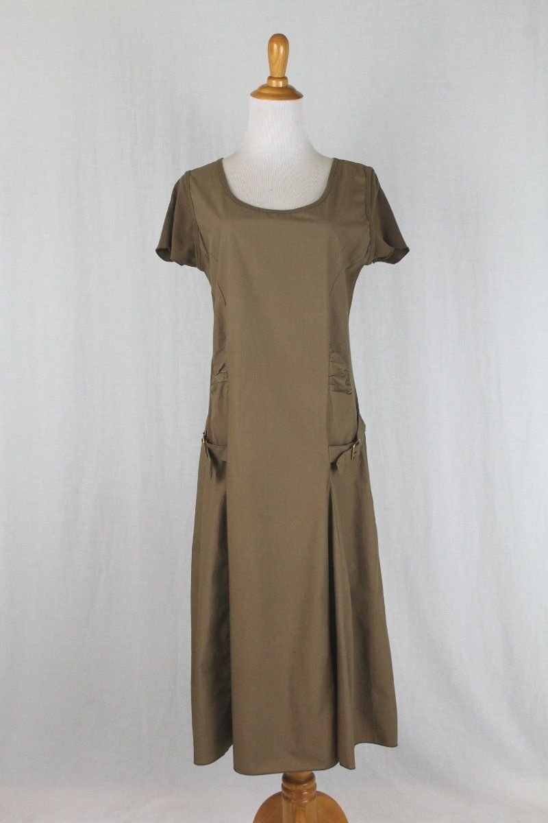 Elisa Cavaletti Brown Cotton Short Sleeve Mid Calf Shift Dress Made in Italy M