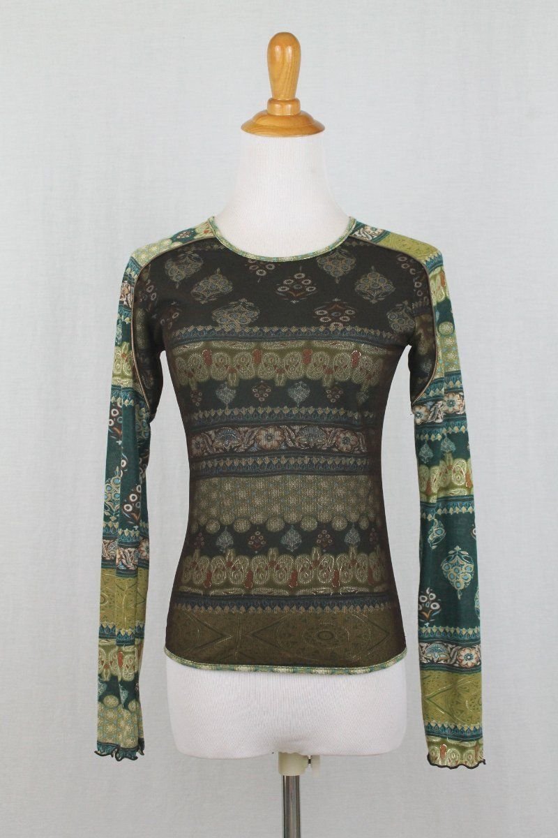 Vintage ANAC Techno Layered Mesh Long Sleeve Top Exotic Asian Floral Print NEW S