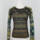Vintage ANAC Techno Layered Mesh Long Sleeve Top Exotic Asian Floral Print NEW S