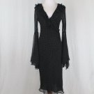 Vtg EXPRESS 1930's Gothic Spotted Black Silk Bias Cut Bell Sleeve Dress 8