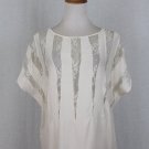 PARKER Short Sleeve Ivory Silk Blouse or Shell with Lace Cutout Trim M