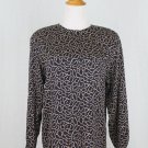 Vintage Anne Klein II Black Silk Chiffon Blouse with Silver and Gold Print 4 S