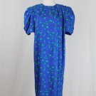 Vintage Flora Kung Blue Silk Jacquard Dress Princess Diana Style 1980's 6 Small