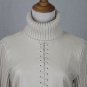VAKKO leather Pullover Wool and Leather Turtleneck Sweater Ivory Cream Lace Up M