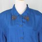 Vintage Carole Little Embellished Turquoise Blue Crinkle Silk blouse 8 M