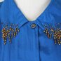 Vintage Carole Little Embellished Turquoise Blue Crinkle Silk blouse 8 M