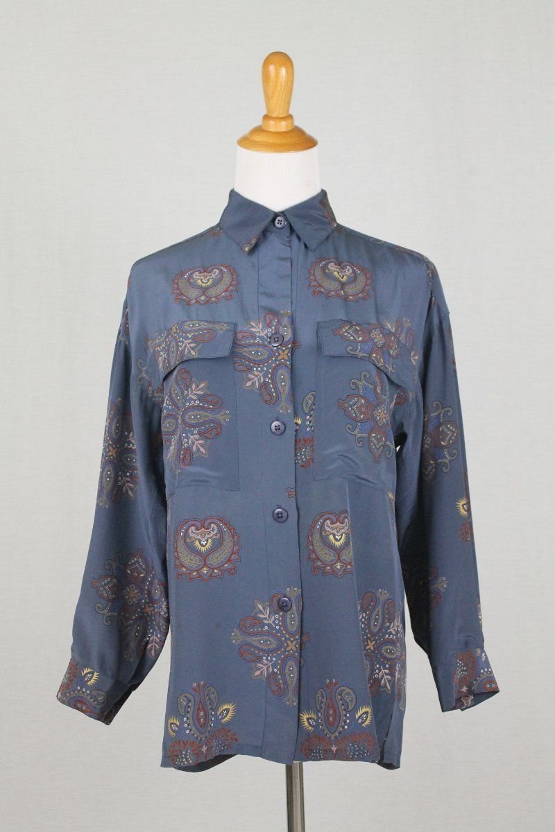 Vintage Linda Allard for Ellen Tracy Indigo Blue Paisley Silk Blouse ...