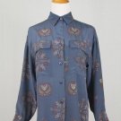 Vintage Linda Allard for Ellen Tracy Indigo Blue Paisley Silk Blouse Petite 2
