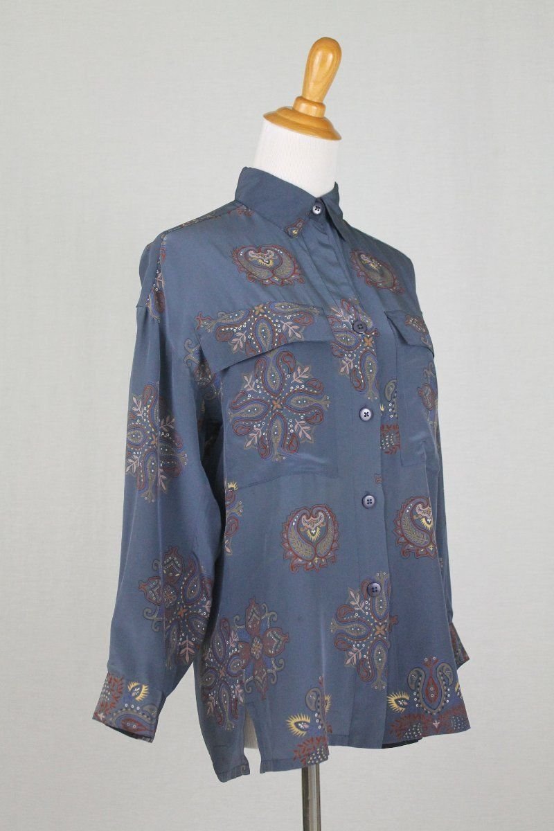Vintage Linda Allard for Ellen Tracy Indigo Blue Paisley Silk Blouse ...