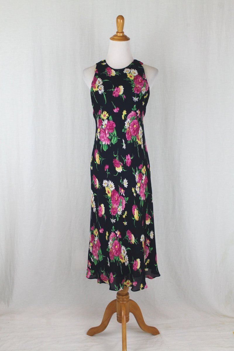 Vintage Ralph Lauren Green Label Sleeveless Floral Flowing Silk Chiffon ...