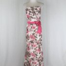 Badgley Mischka Pink and Gray Poppy Print Strapless Mermaid Hem Gown 10