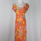 Vintage Jones New York Orange Floral & Polka Dot Bias Cut Silk Mid Calf Dress 6