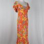Vintage Jones New York Orange Floral & Polka Dot Bias Cut Silk Mid Calf Dress 6