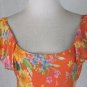 Vintage Jones New York Orange Floral & Polka Dot Bias Cut Silk Mid Calf Dress 6
