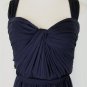 AMSALE Crinkled Silk Gown Navy Blue Twist Front Sweetheart Neck 8 NWT