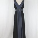 Oleg Cassini Black & Gray Embellished Pleated Silk Full Length Formal Gown 6