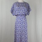 Vintage Flora Kung Printed Blue Silk Skirt and Blouse Set or Two piece Dress 12