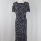 Adrianna Papell Navy Blue Polka Dot Silk 30's Style Tea Length Dress Petite 2