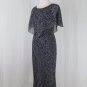 Adrianna Papell Navy Blue Polka Dot Silk 30's Style Tea Length Dress Petite 2