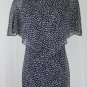Adrianna Papell Navy Blue Polka Dot Silk 30's Style Tea Length Dress Petite 2
