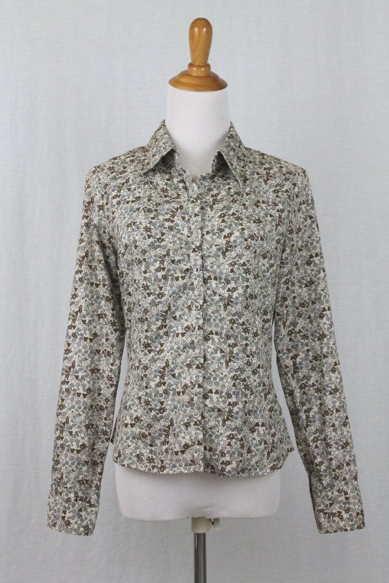 Vintage Old Navy Long Sleeve Snap Front Liberty Flower Print Cotton Shirt S