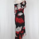 Dina Bar- El 1920's Inspired Feather Print Silk Chiffon Asymmetrical Hem Gown S