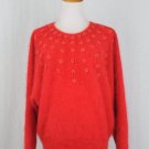 Vintage Ja Sung Soft Fuzzy Beaded Pink Angora Dolman Sleeve Pullover Sweater L