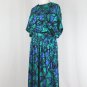 Vintage Adrianna Papell Blue & Green 1930's Inspired 80's Mid Calf Silk Dress 8
