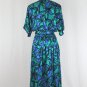Vintage Adrianna Papell Blue & Green 1930's Inspired 80's Mid Calf Silk Dress 8