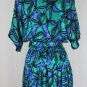 Vintage Adrianna Papell Blue & Green 1930's Inspired 80's Mid Calf Silk Dress 8