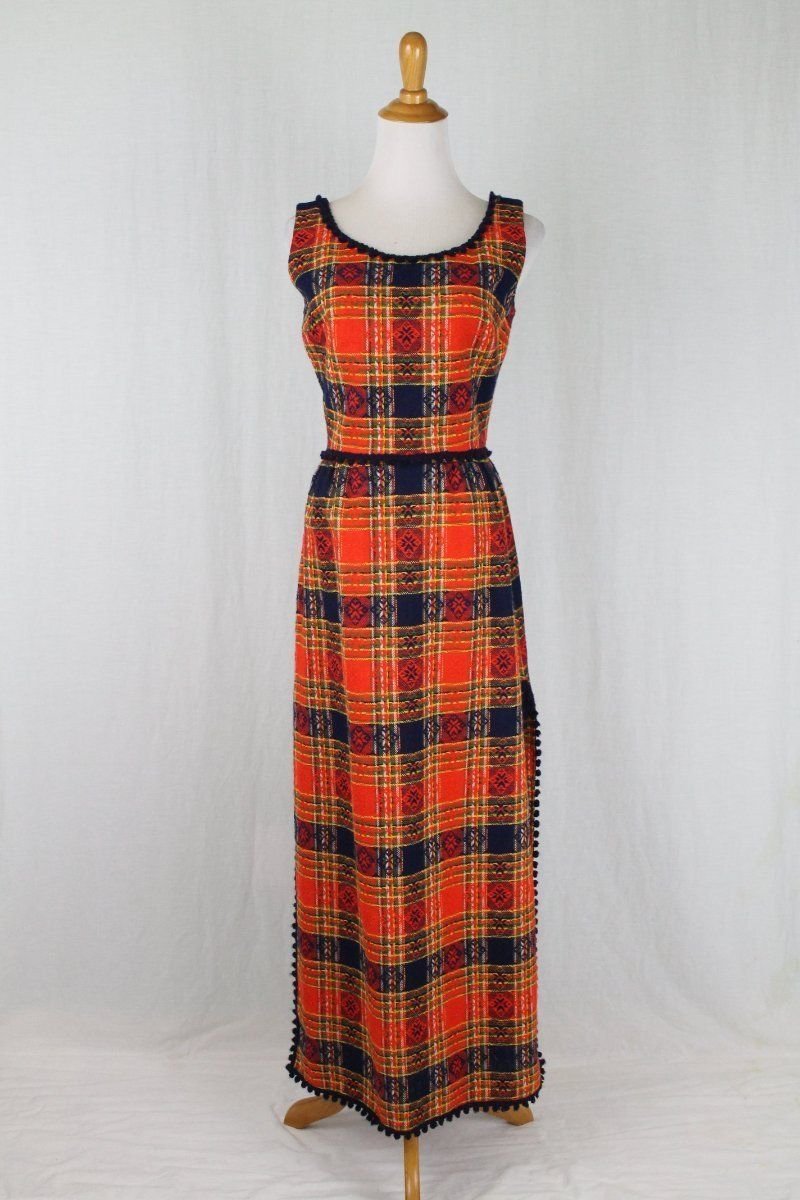 Parade New York Vintage Orange Plaid Hostess Dress Acrylic Blend Union Made S