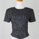 Vintage Papell Boutique 1940's Inspired Glass Beaded  Silk Short Sleeve Top S